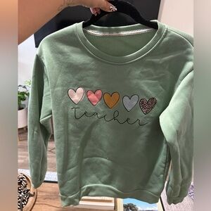 Green Teacher Sweatshirt with Heart Design